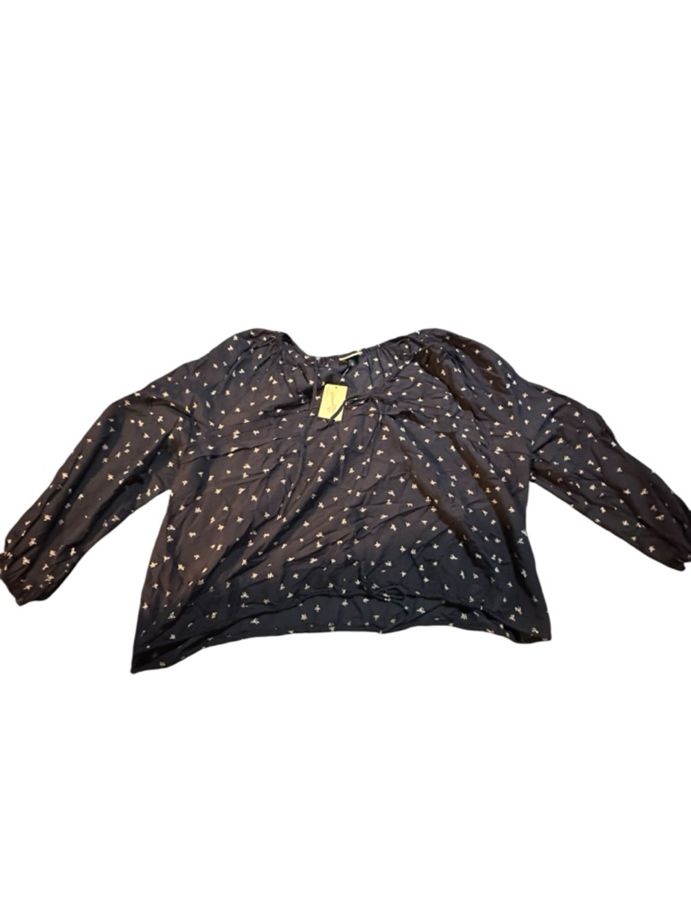 Universal Thread Navy Peasant Blouse with Tiny White Prints